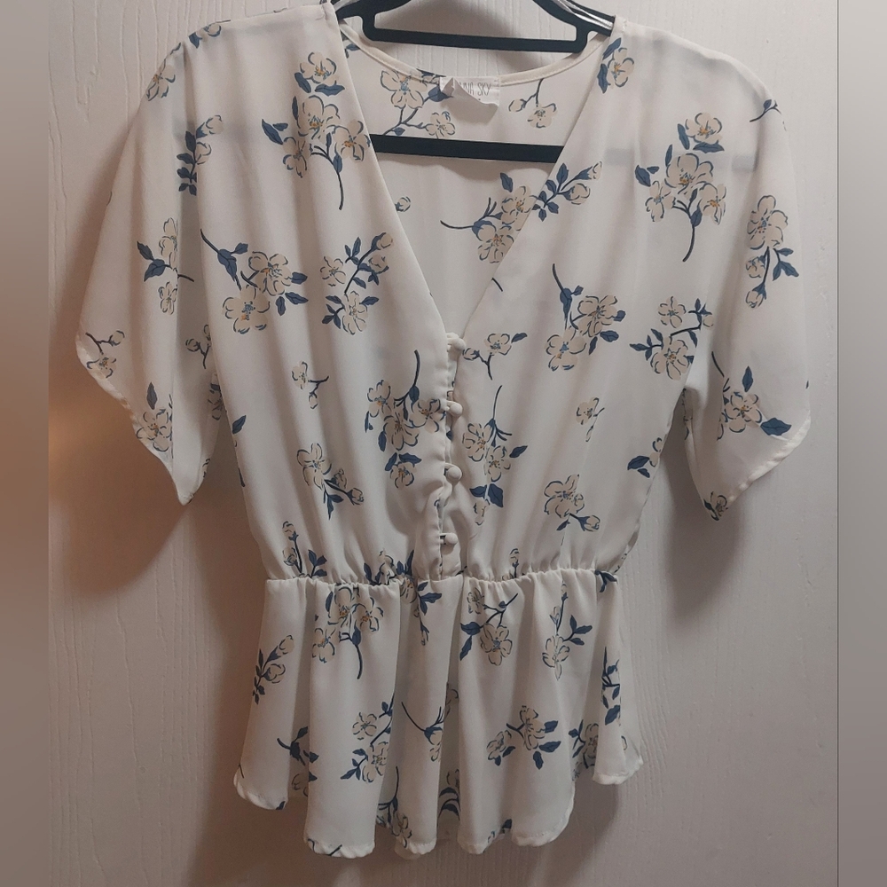 Women's Sienna Sky Floral Print Blouse w/Buttons Size XS